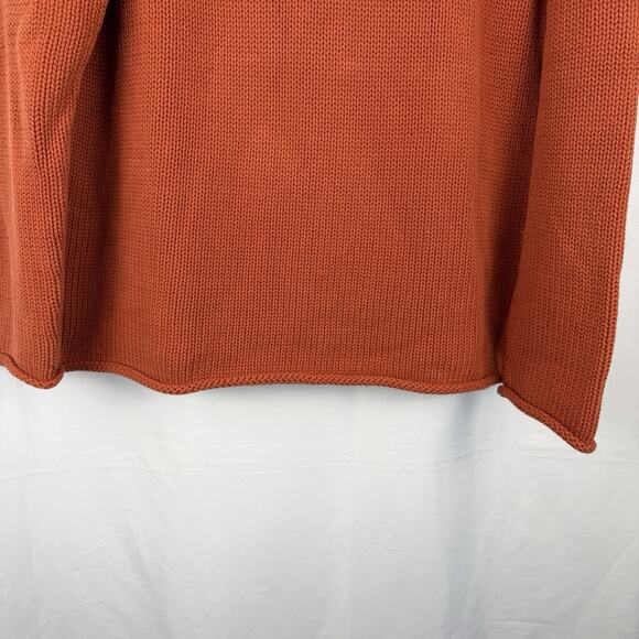 Vintage J Crew Roll Neck Cotton Sweater Mens Clay Orange Medium Fisherman - Picture 5 of 8